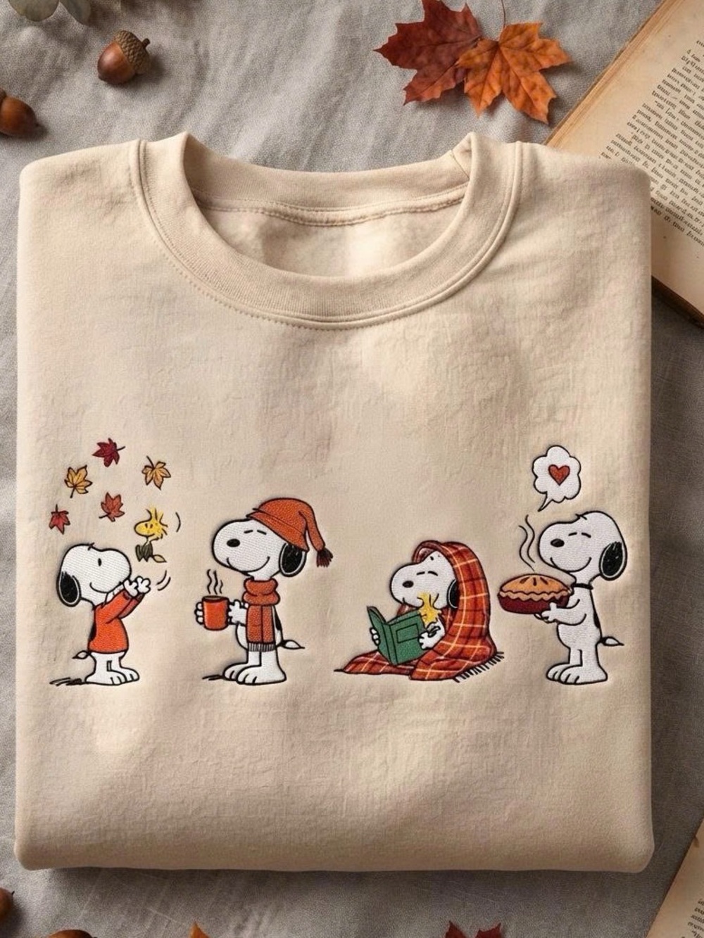 Cream Peanuts Snoopy Fall Graphic Crewneck Sweatshirt